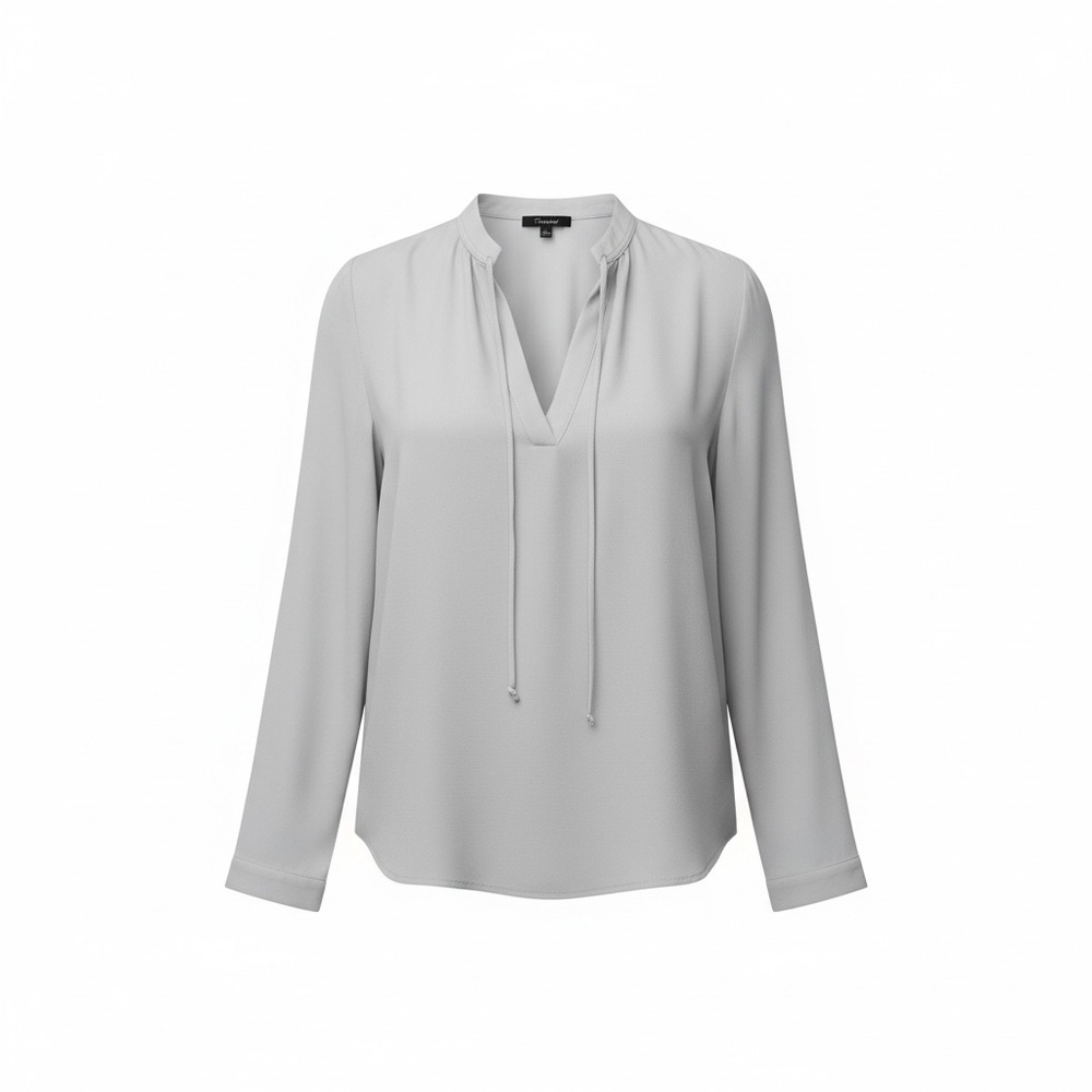 Light Gray V-Neck Tie-Front Blouse - Women's Top